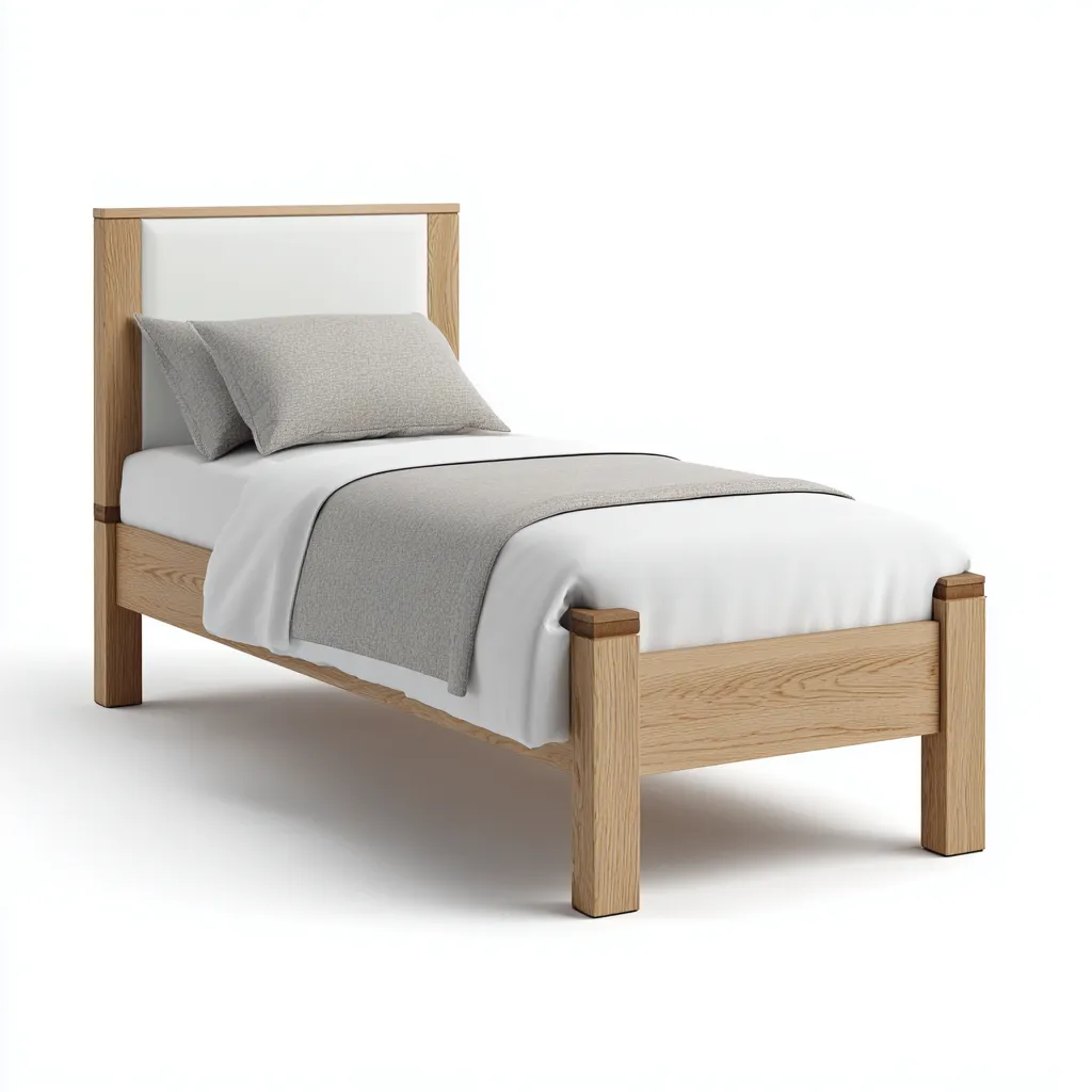Lit simple en bois 200x100x90 cm - chêne clair-blanc - style moderne pour chambre-Abodearo