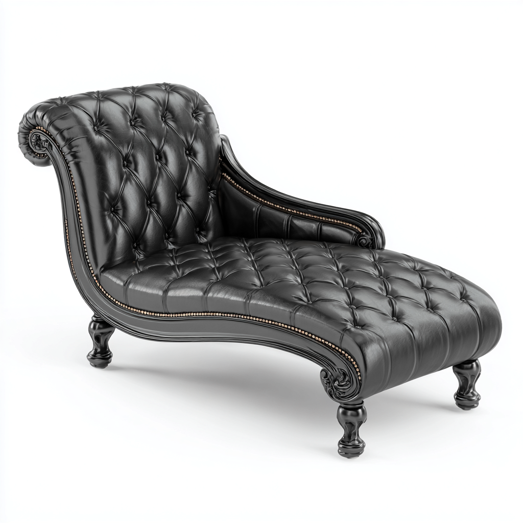 Chaise longue Similicuir 165x75x90 cm - Noir - Style classique capitonné-Abodearo