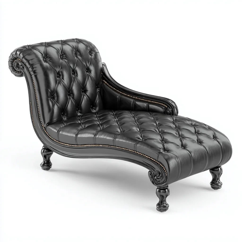 Chaise longue Similicuir 165x75x90 cm - Noir - Style classique capitonné-Abodearo