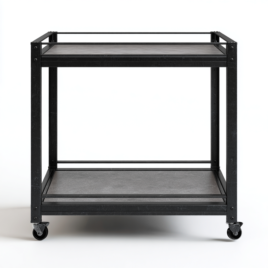 Desserte métal 80x45x85 cm - noir - chariot de rangement à roulettes à deux niveaux-Abodearo