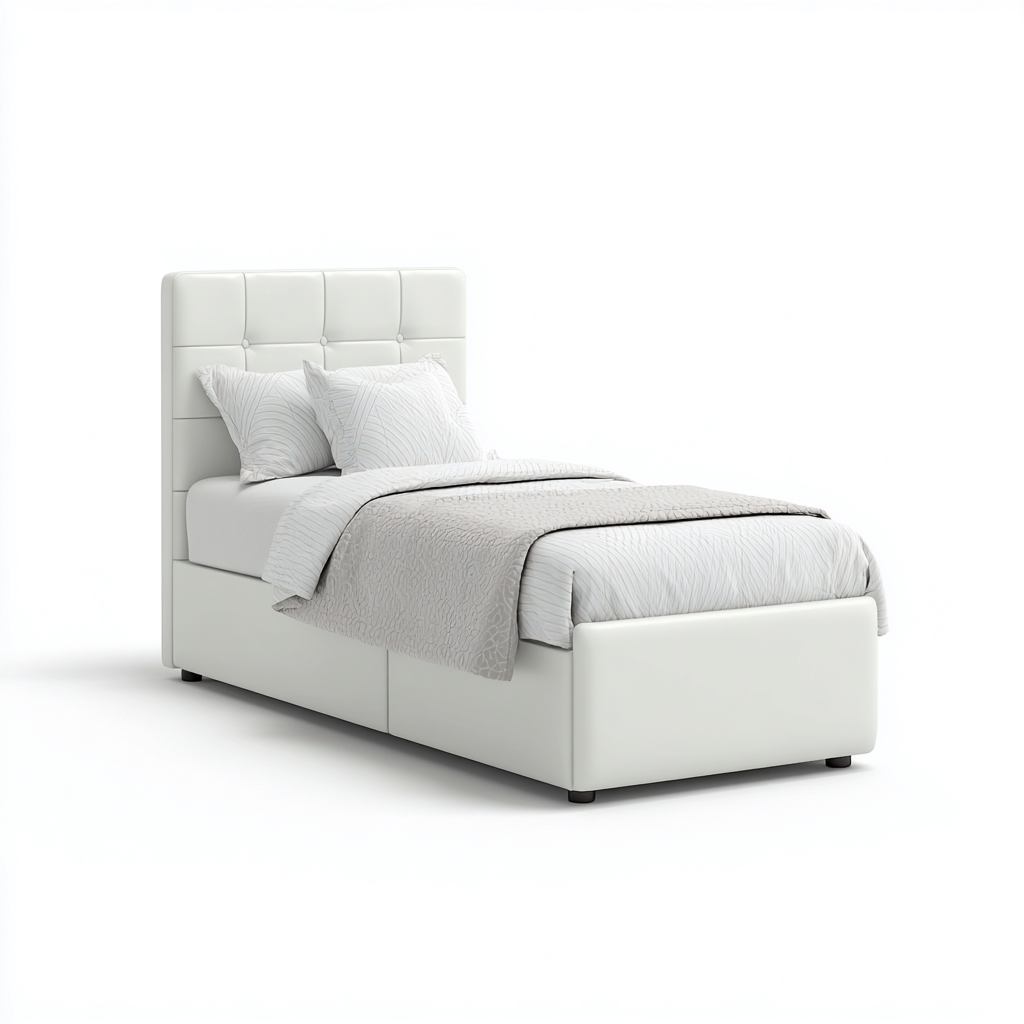 Lit simple revêtement simili cuir avec espace de rangement 195x95x110 cm - blanc - design moderne pour chambre-Abodearo
