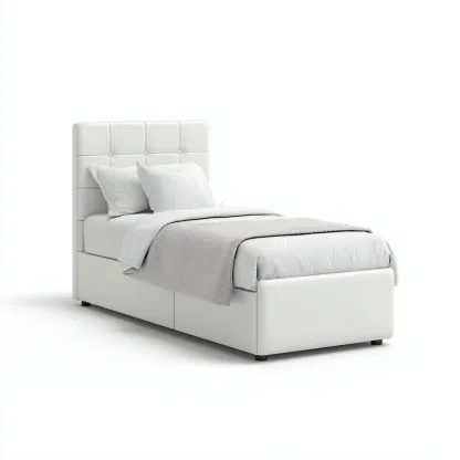 Lit simple revêtement simili cuir avec espace de rangement 195x95x110 cm - blanc - design moderne pour chambre-Abodearo