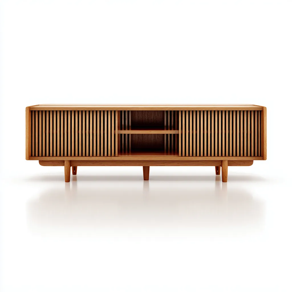 Meuble TV en bois 150x40x55 cm - bois clair - style mid-century-Abodearo