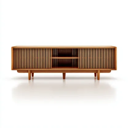 Meuble TV en bois 150x40x55 cm - bois clair - style mid-century-Abodearo