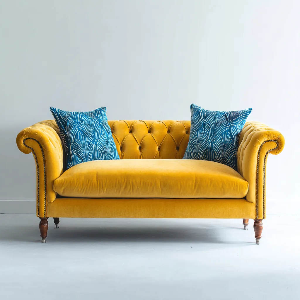 Canapé droit Velours 150x85x80 cm - Jaune - Style classique-Abodearo