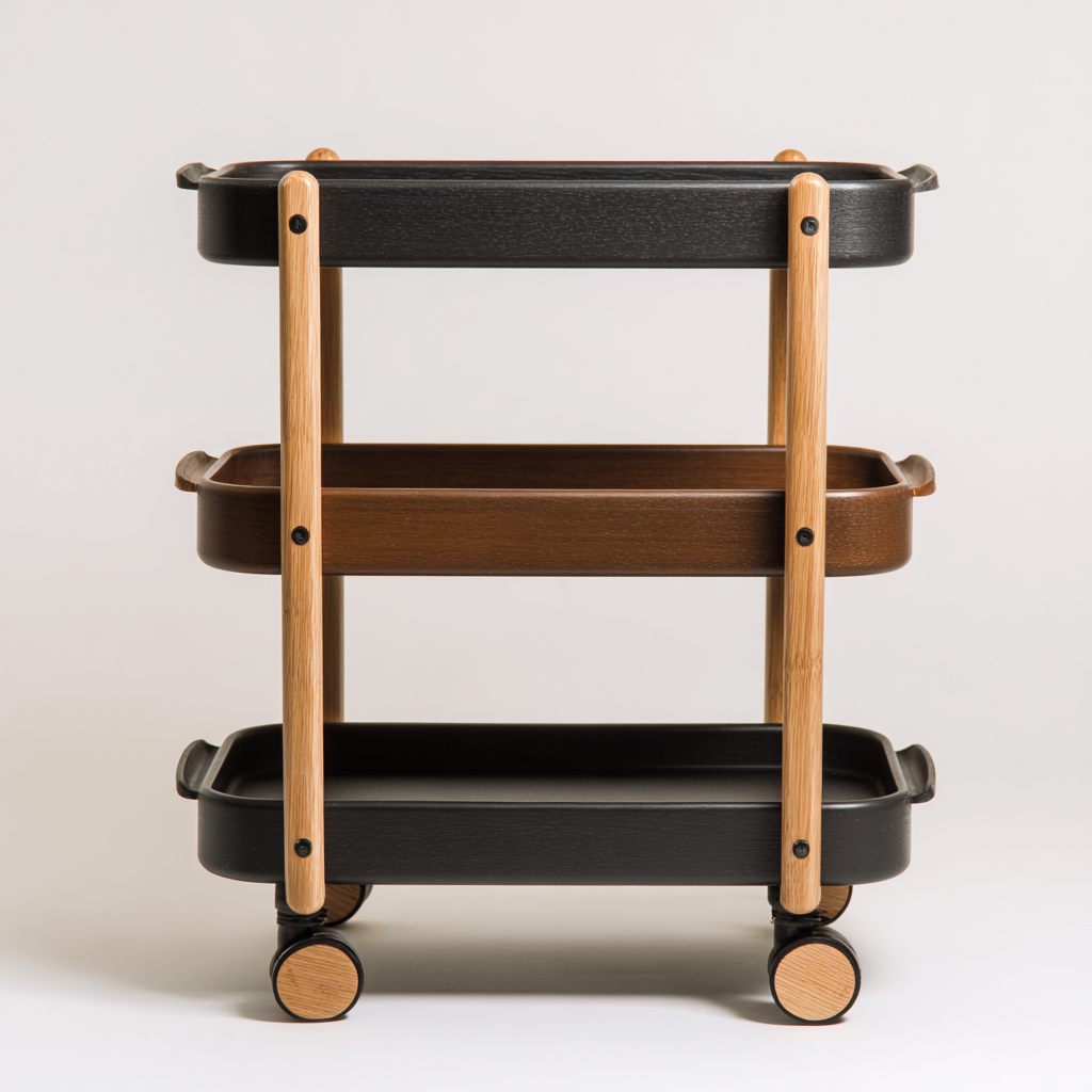 Desserte 3 niveaux bois et métal 60x35x85 cm - noir-marron-bois clair - chariot de rangement au design moderne-Abodearo