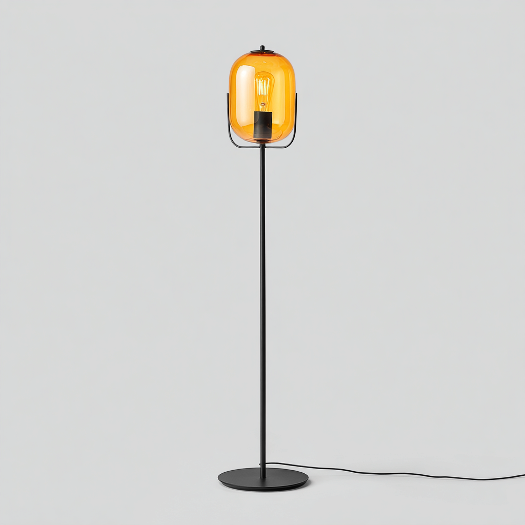 Lampadaire Métal-Verre 150x28 cm - Noir-Orange - Design moderne-Abodearo