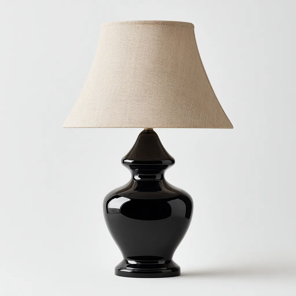 Lampe de table Céramique-Tissu 32x20 cm - Noir-Beige - Style classique-Abodearo