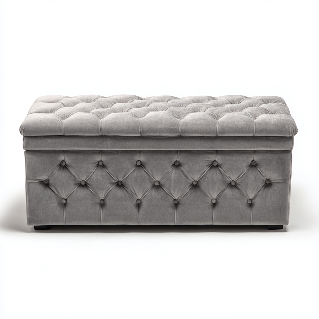 Banc de lit velours capitonné 105x45x46 cm - gris - design classique-Abodearo