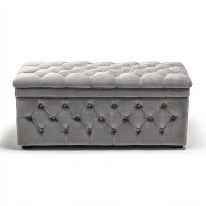 Banc de lit velours capitonné 105x45x46 cm - gris - design classique-Abodearo