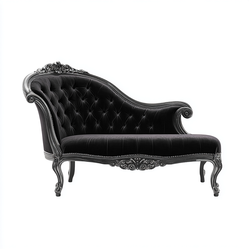 Chaise longue velours 185x88x97 cm - noir - style baroque sculpté-Abodearo