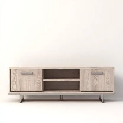 Meuble TV en bois effet chêne gris 150x40x55 cm - gris clair - style moderne-Abodearo