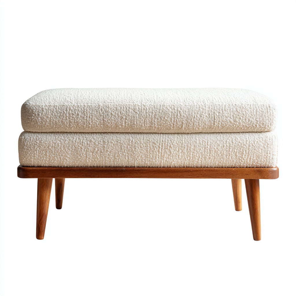 Pouf en tissu avec pieds en bois 60x40x45 cm - ivoire - style moderne-Abodearo