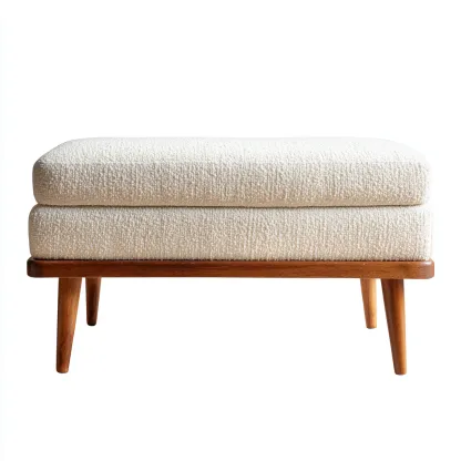 Pouf en tissu avec pieds en bois 60x40x45 cm - ivoire - style moderne-Abodearo