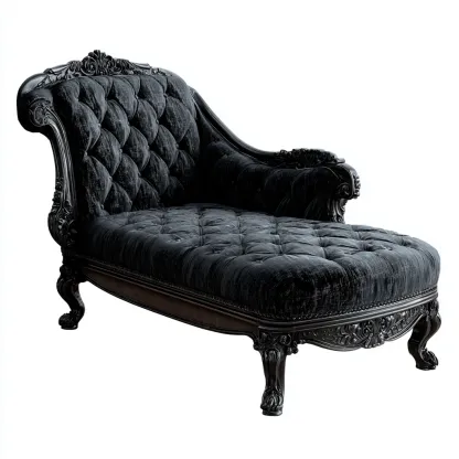 Chaise longue velours sculpté 192x90x105 cm - noir - style classique élégant-Abodearo