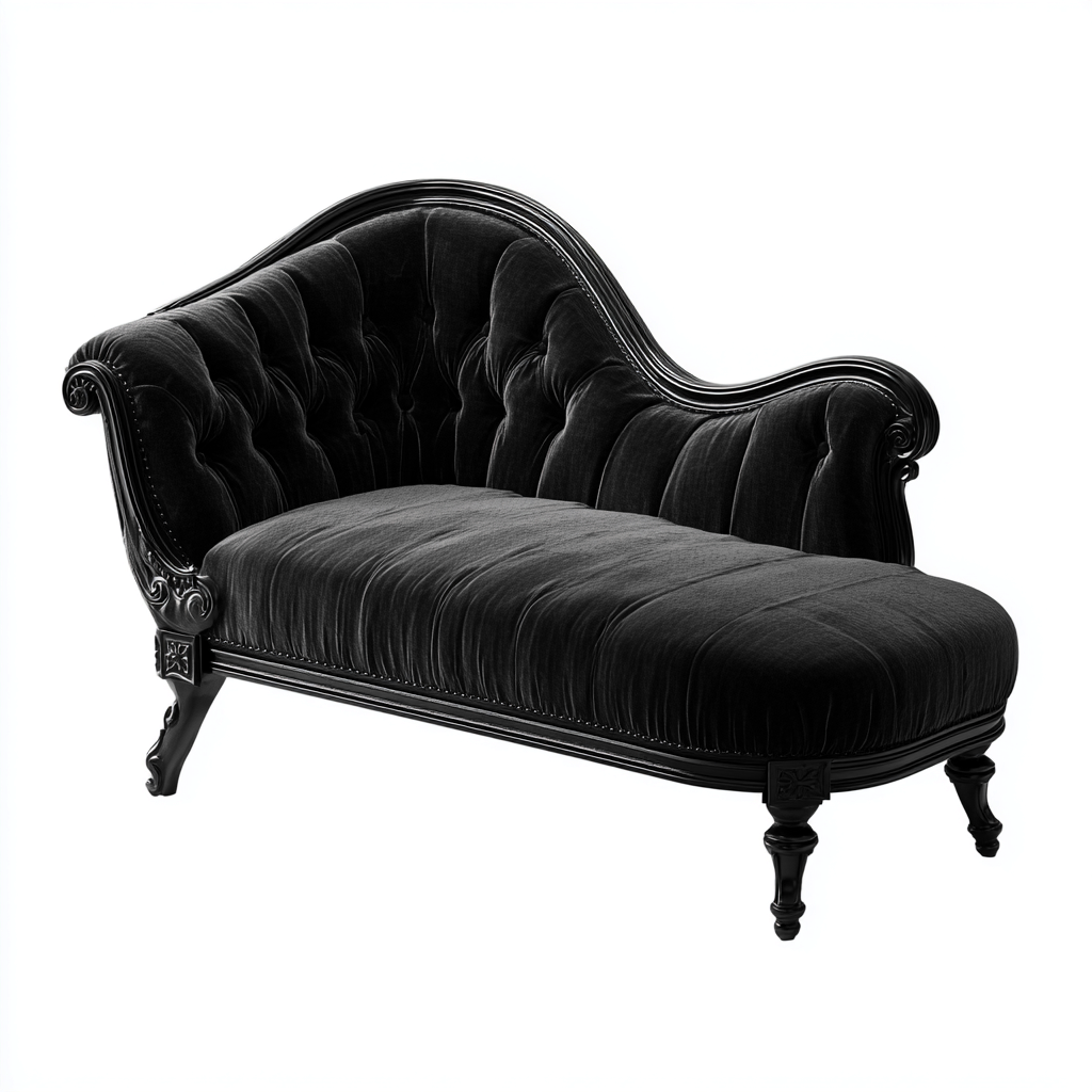 Chaise longue velours capitonné 188x88x102 cm - noir - style baroque raffiné-Abodearo