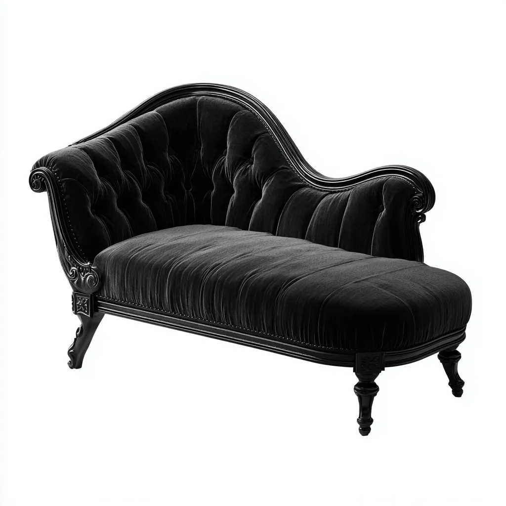 Chaise longue velours capitonné 188x88x102 cm - noir - style baroque raffiné-Abodearo