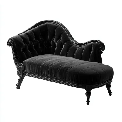 Chaise longue velours capitonné 188x88x102 cm - noir - style baroque raffiné-Abodearo