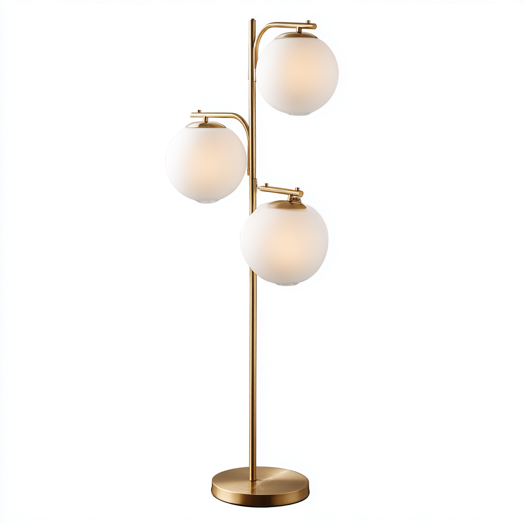 Lampadaire Métal-Verre 155x32 cm - Or-Blanc - Design moderne-Abodearo