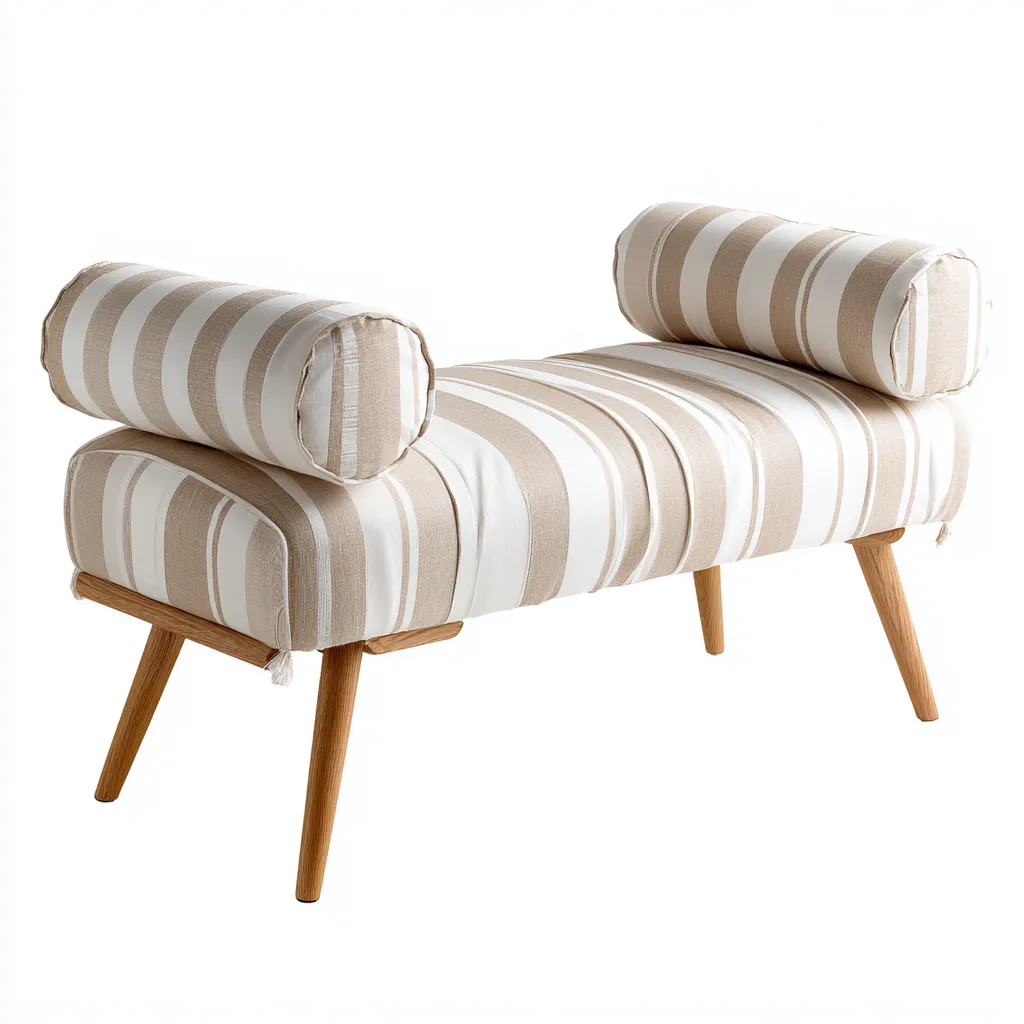 Banc de lit en tissu rayé 102x38x58 cm - beige-blanc - style moderne pour chambre-Abodearo