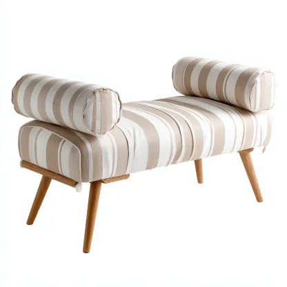 Banc de lit en tissu rayé 102x38x58 cm - beige-blanc - style moderne pour chambre-Abodearo