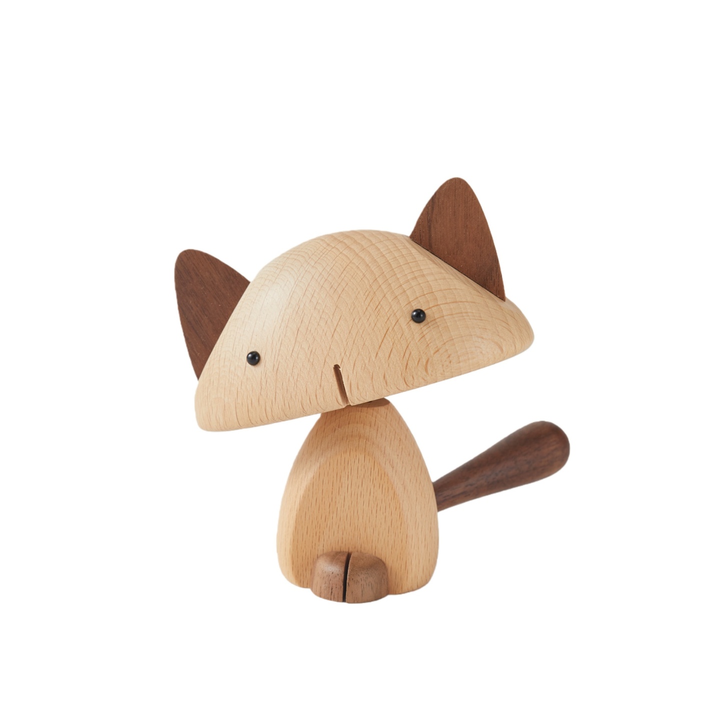Handcrafted walnut and beechwood warm cat wooden figurine, minimalist handmade decor