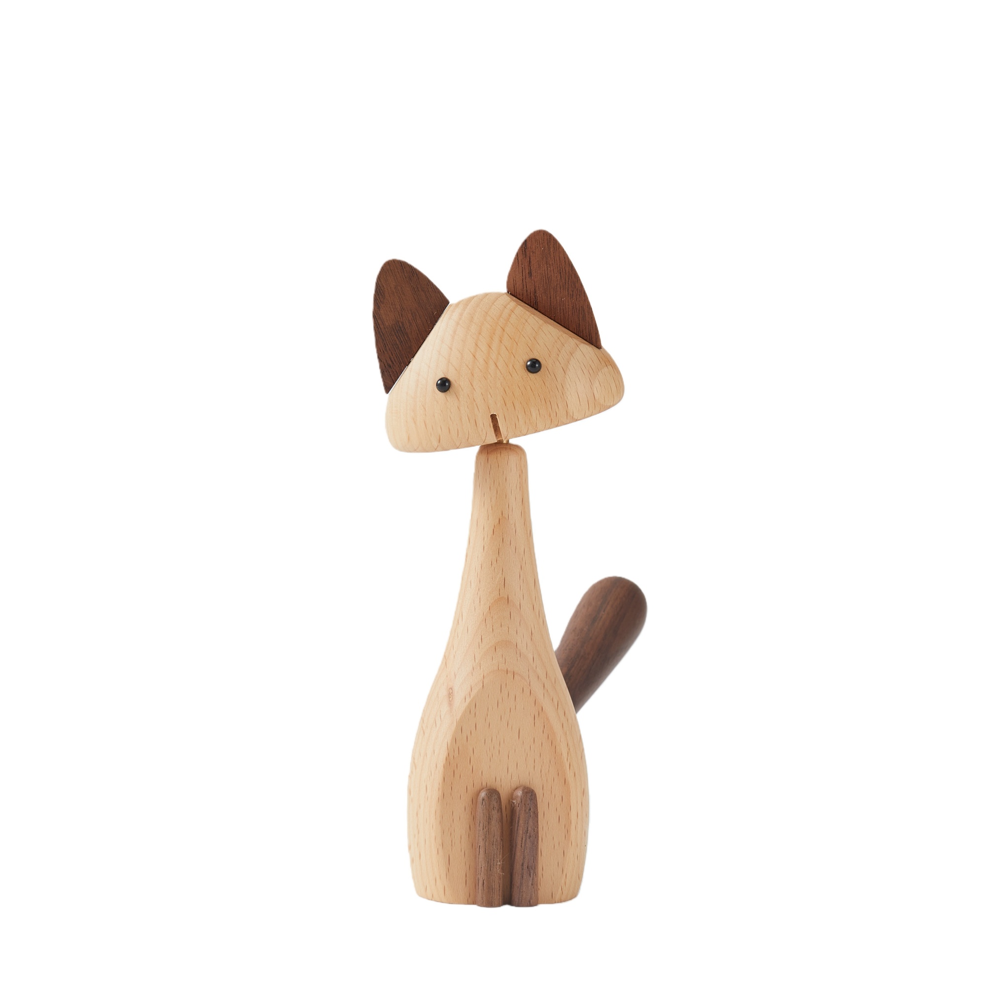 Handcrafted walnut and beechwood warm cat wooden figurine, minimalist handmade decor