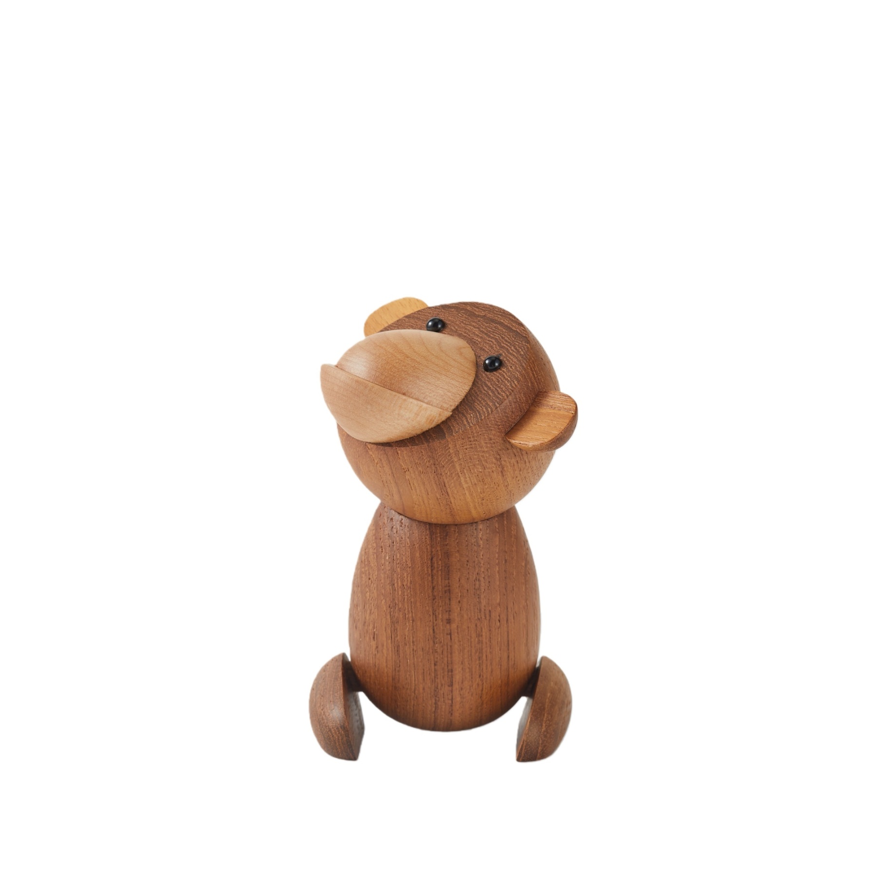 Handcrafted teak wood Japanese monkey figurine with minimalist style