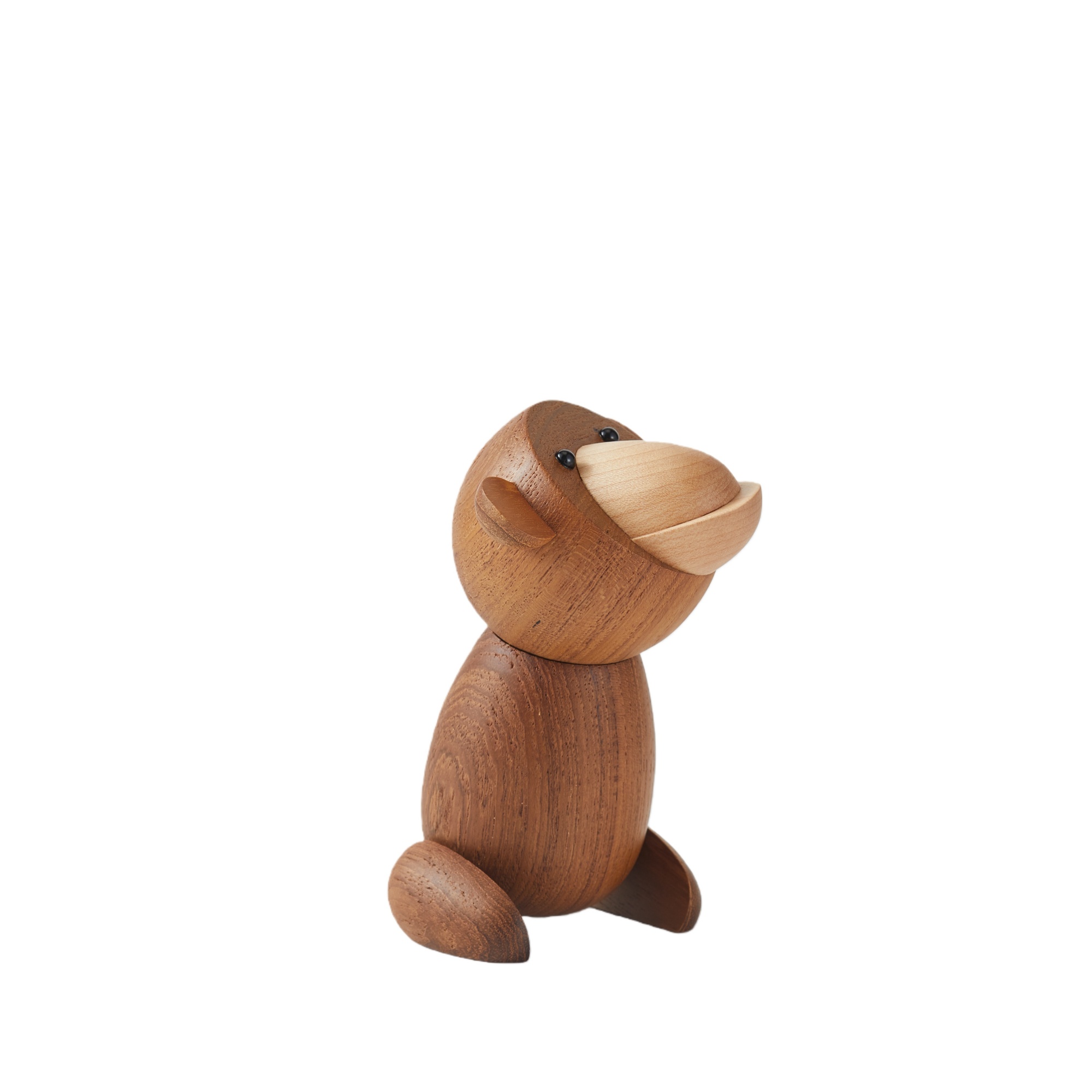 Handcrafted Wooden Monkey Figurine with Quiet, Reflective Expression