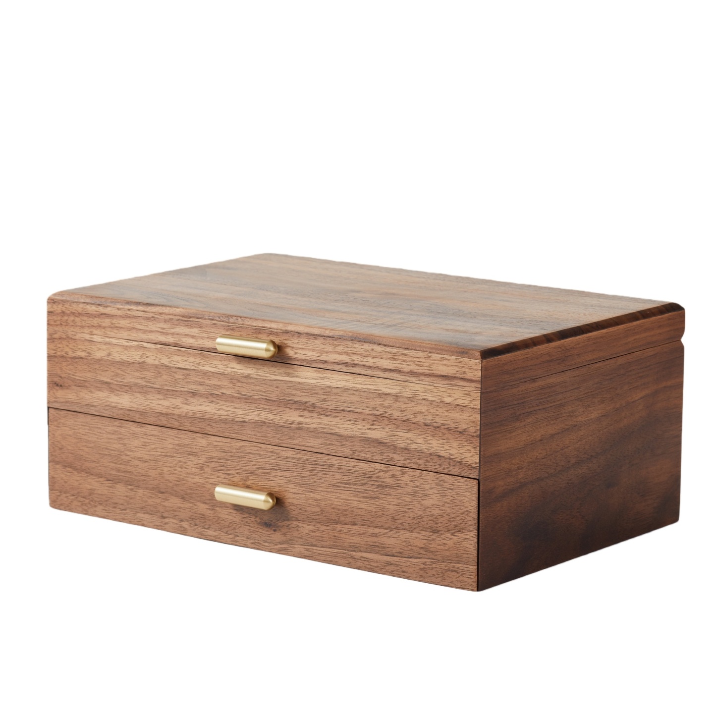 Handcrafted solid walnut wood jewelry box with double layer storage