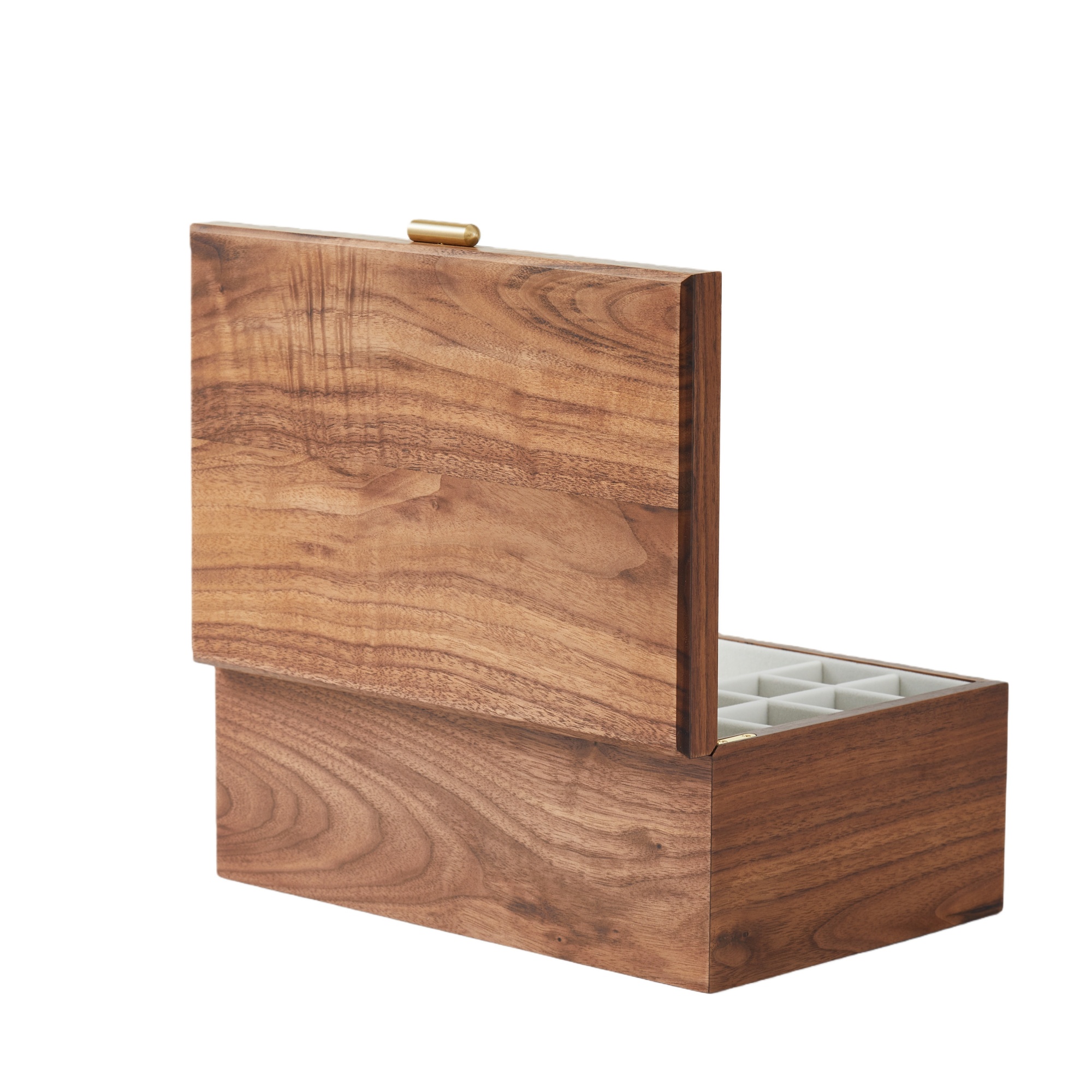 Handcrafted Walnut Wood Jewelry Box with Brass Details – Double Layer