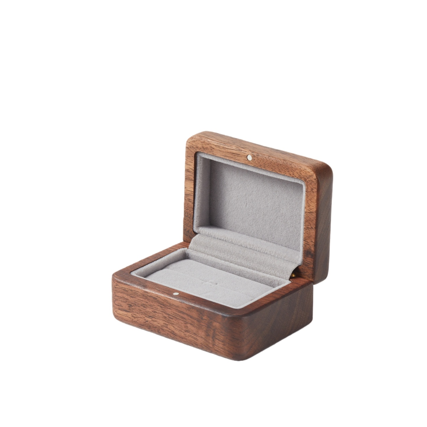 Handcrafted walnut wood double ring box for wedding or engagement