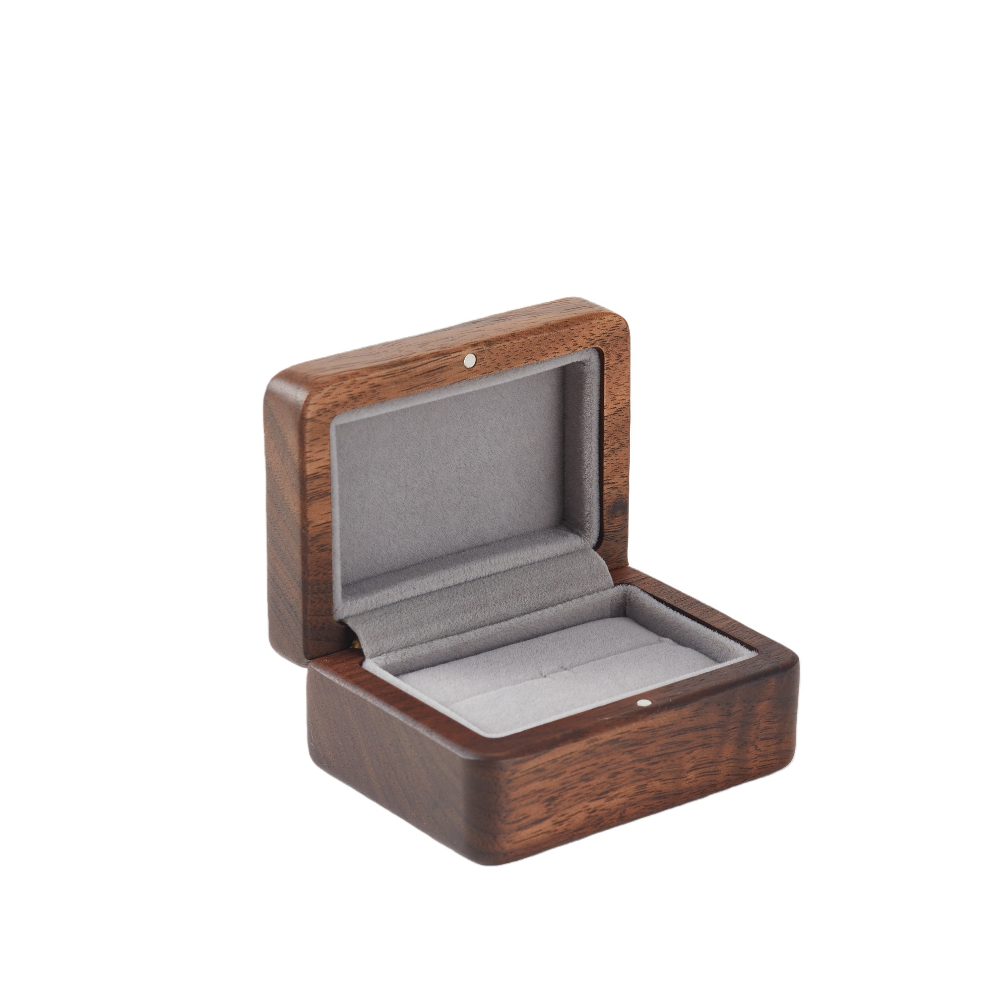 Wooden couple ring box displayed for ceremony