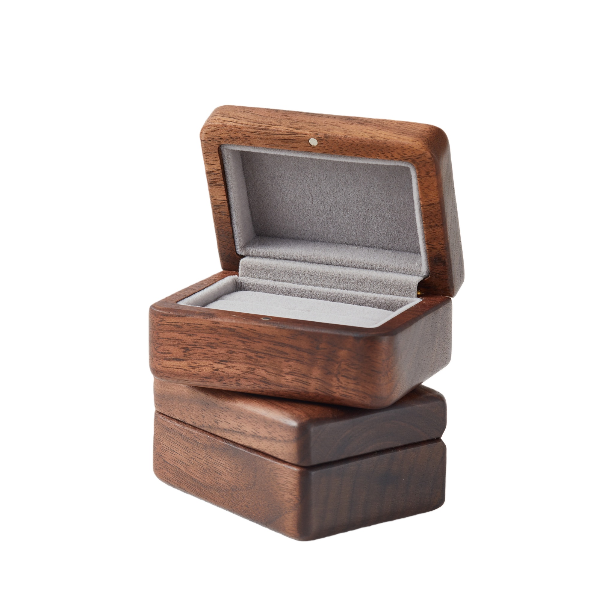 Handcrafted Walnut Wood Double Ring Box for Weddings & Keepsakes