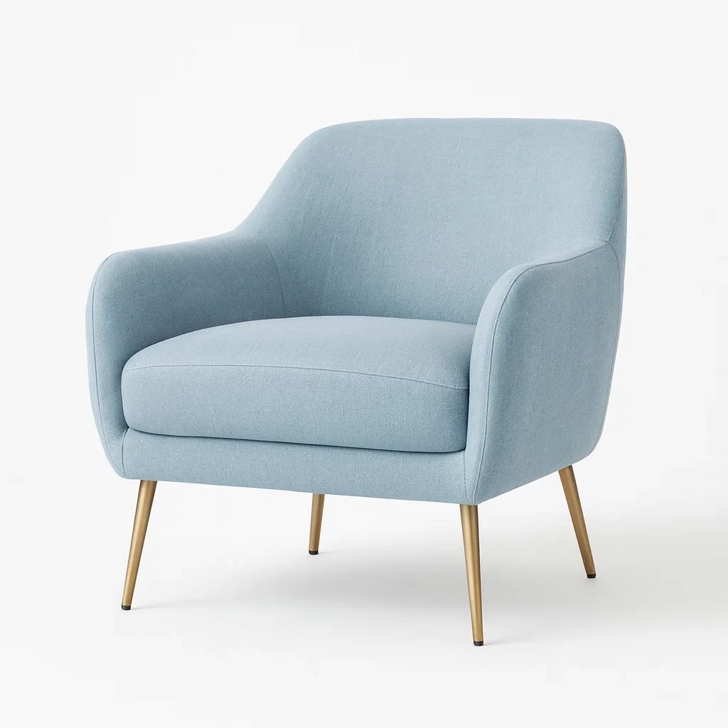 Fauteuil en lin bleu clair avec pieds en métal-Sofimix