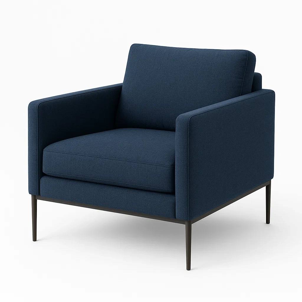 Fauteuil en tissu bleu avec pieds en métal-Sofimix