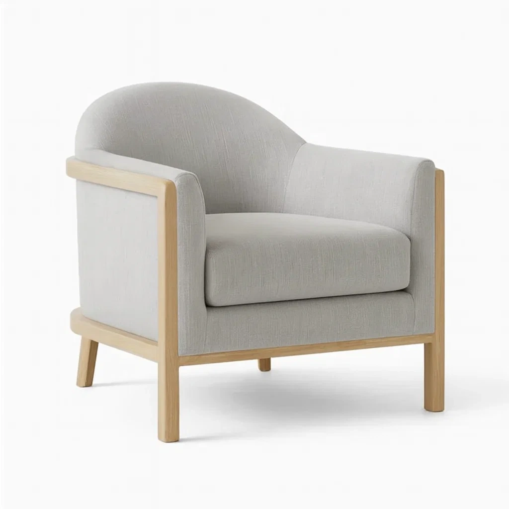 Fauteuil en tissu gris clair avec structure en bois de hêtre-Sofimix