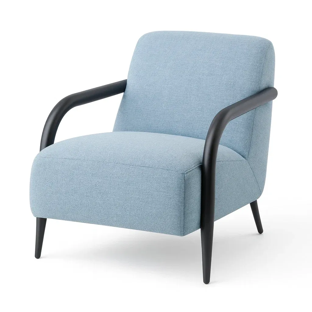 Fauteuil en tissu bleu avec accoudoirs en métal-Sofimix