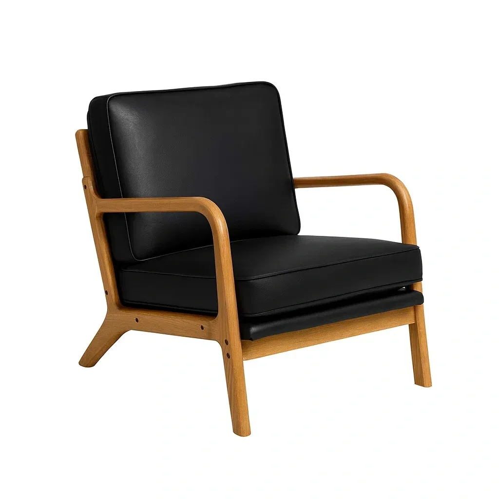 Fauteuil en cuir synthétique noir avec structure en bois-Sofimix