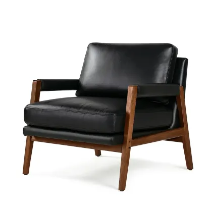 Fauteuil en cuir synthétique noir avec structure en chêne massif-Sofimix