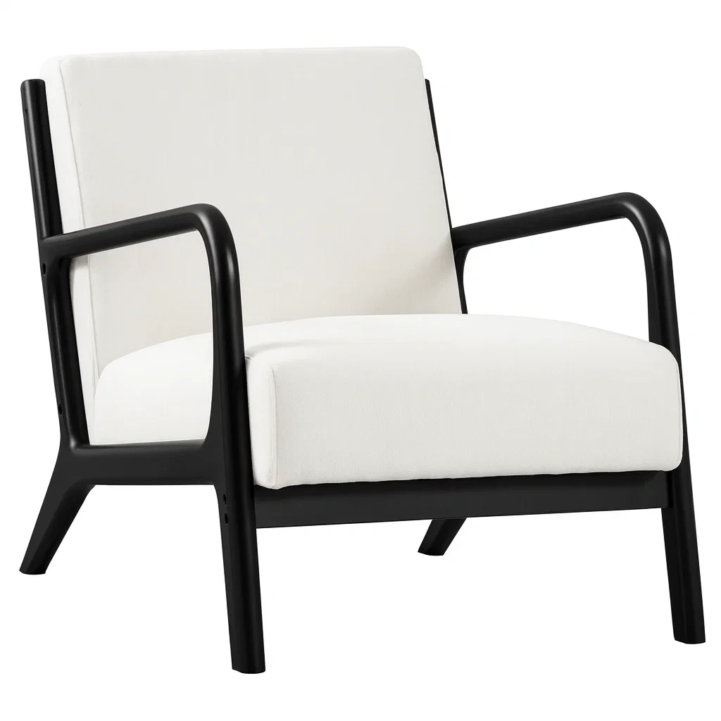 Fauteuil en tissu polyester blanc avec cadre en bois-Sofimix