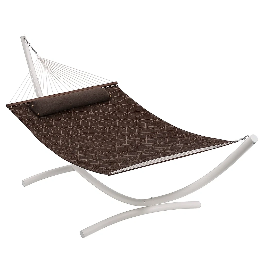 Hamac en polyester avec support en acier et coussin marron-Sofimix