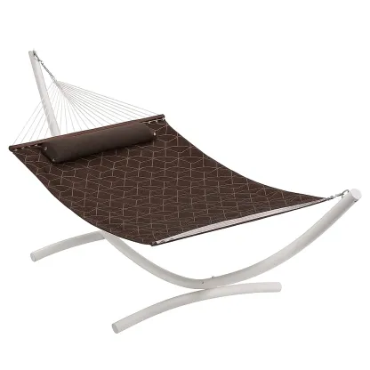 Hamac en polyester avec support en acier et coussin marron-Sofimix