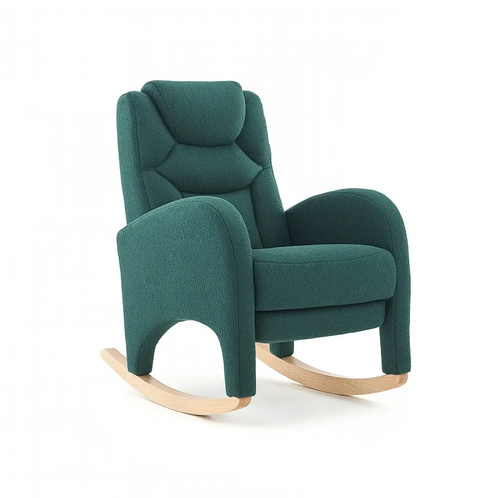 Fauteuil à bascule en tissu polyester vert avec cadre en bois-Sofimix