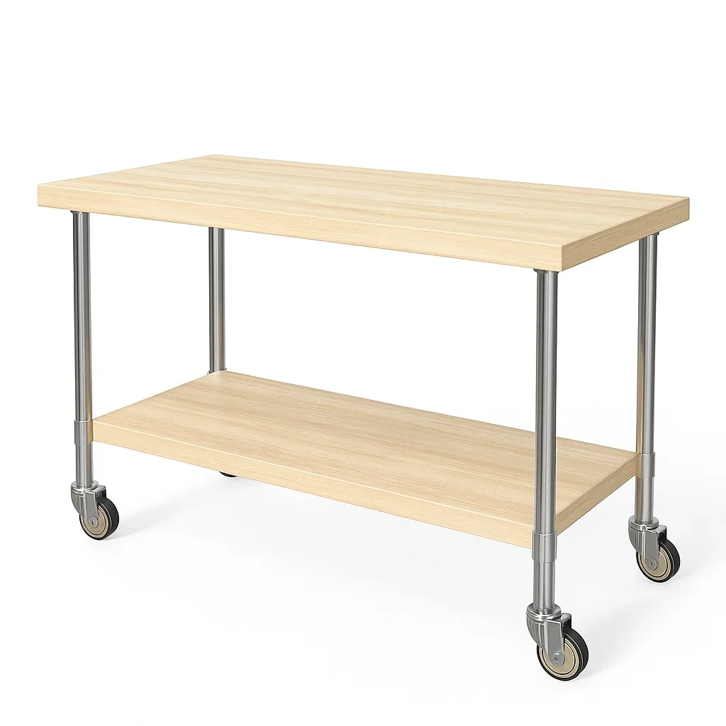 Établi roulante en bois et métal avec étagère-Sofimix