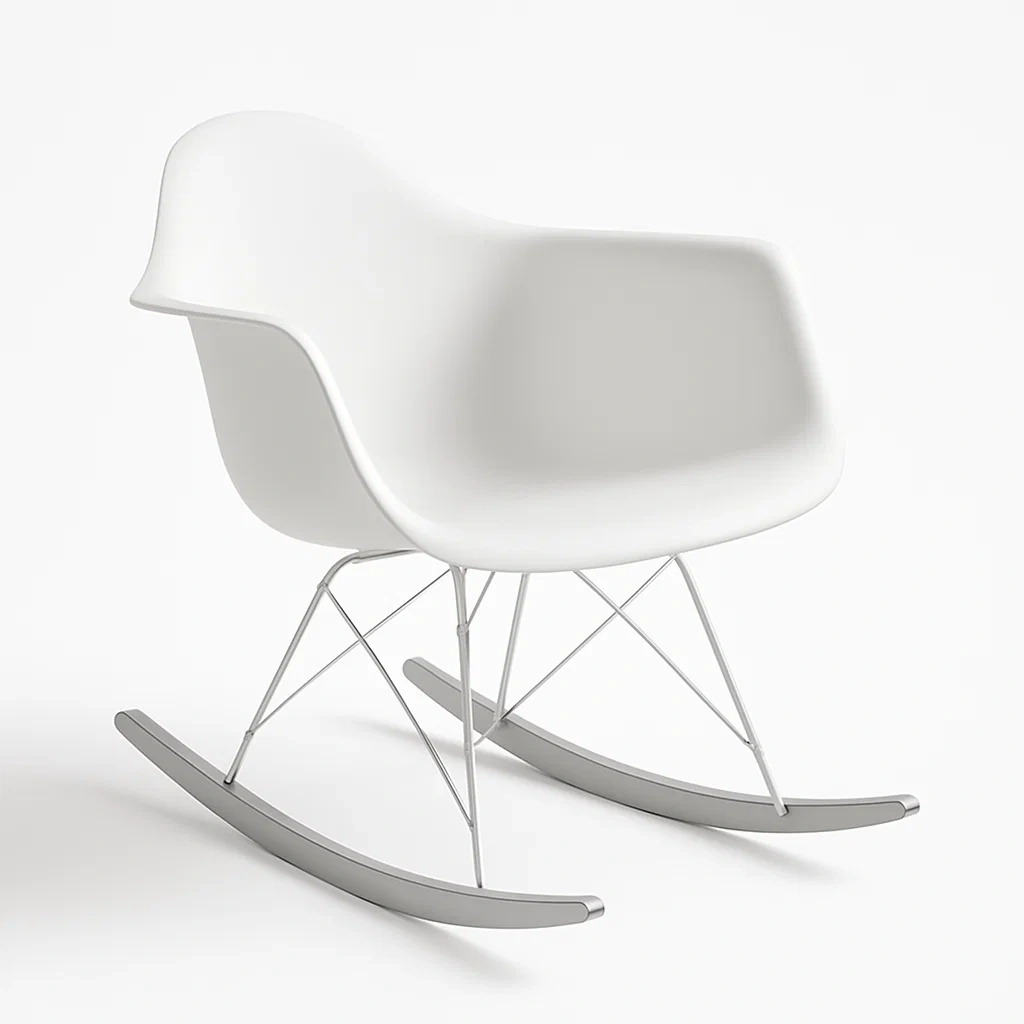 Fauteuil à bascule en plastique blanc avec pieds en métal-Sofimix