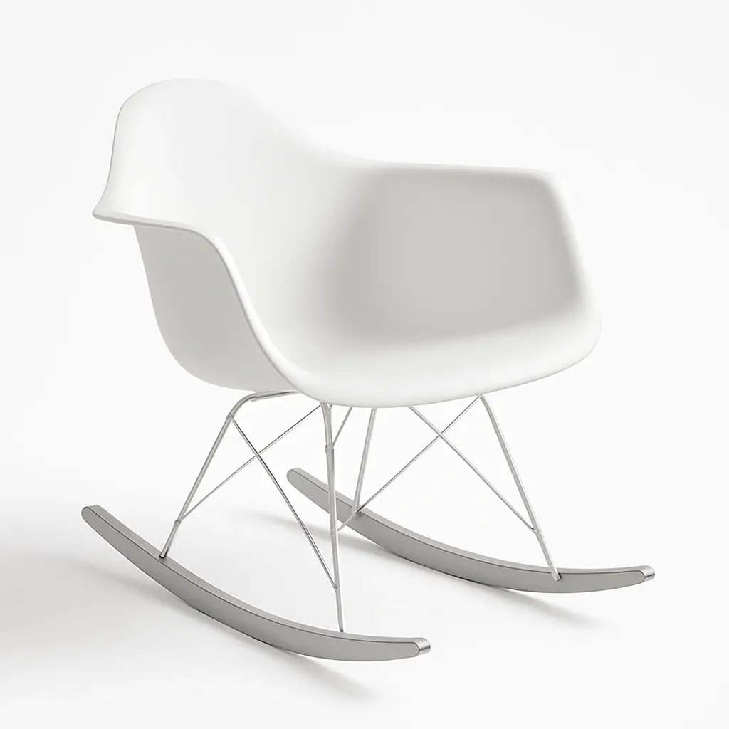 Fauteuil à bascule en plastique blanc avec pieds en métal-Sofimix