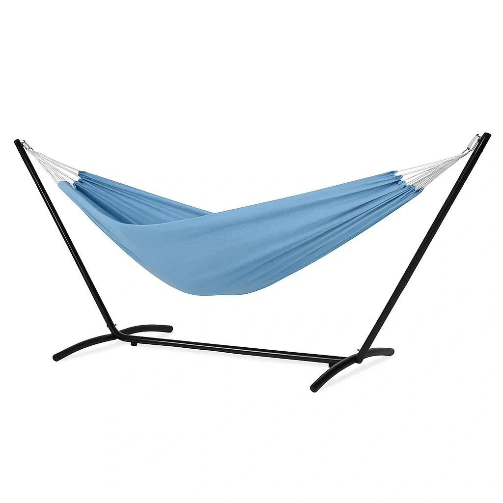 Hamac en tissu coton et polyester avec structure en acier bleu-Sofimix