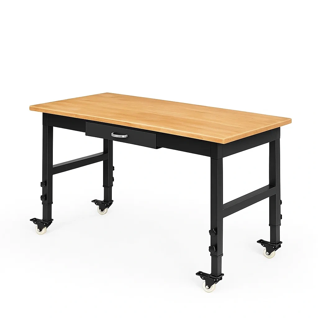 Établi roulant ajustable en bois et acier avec tiroir-Sofimix