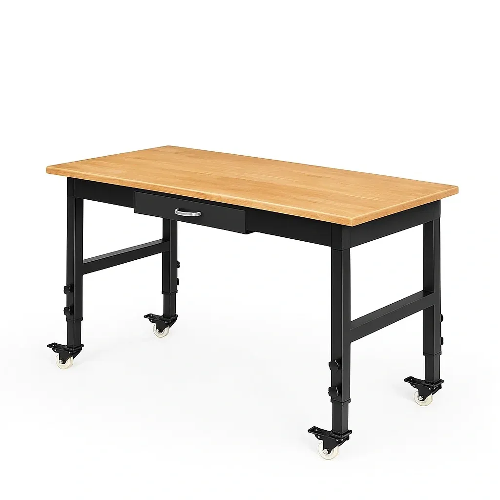 Établi roulant ajustable en bois et acier avec tiroir-Sofimix